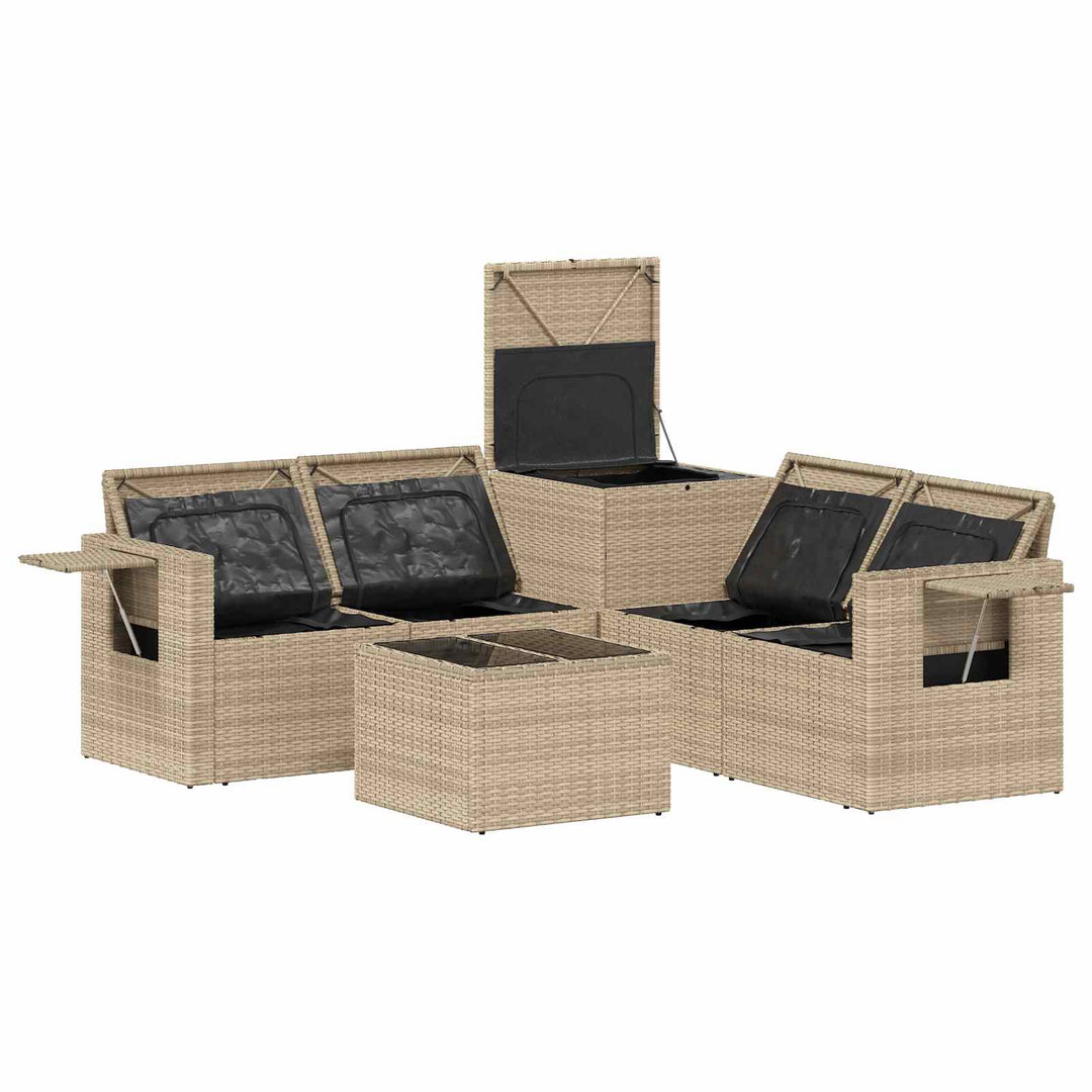Sofa Sæt 6 stk. Beige og lys grå Poly Rattan og Stål