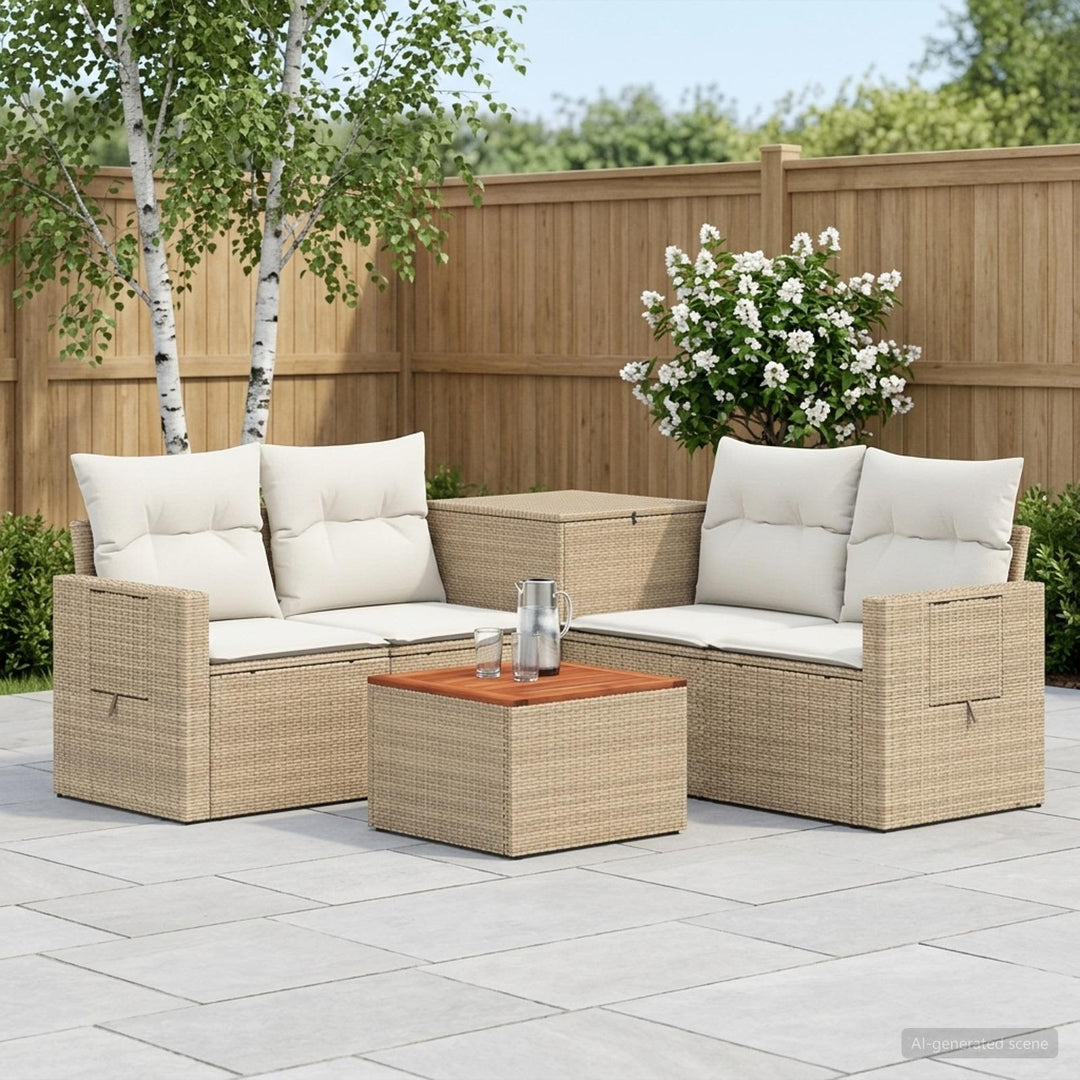 Sofa Sæt 6 stk. Beige og cremehvid Poly Rattan og Stål