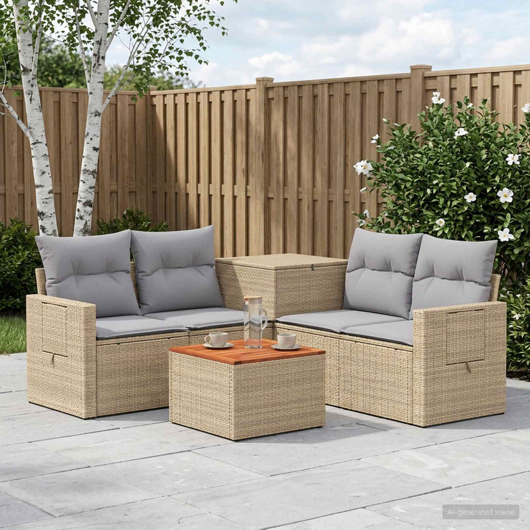 Sofa Sæt 6 stk. Beige og lys grå Poly Rattan og Stål
