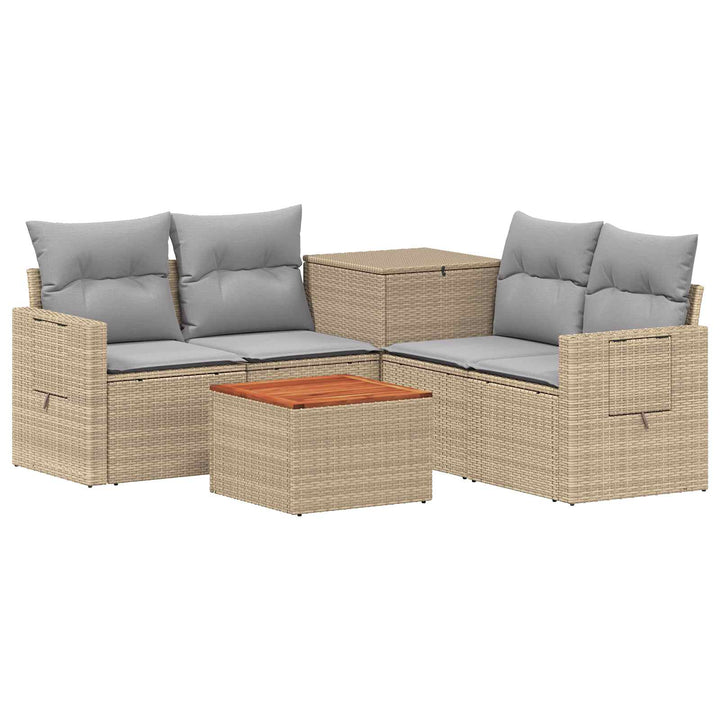 Sofa Sæt 6 stk. Beige og lys grå Poly Rattan og Stål