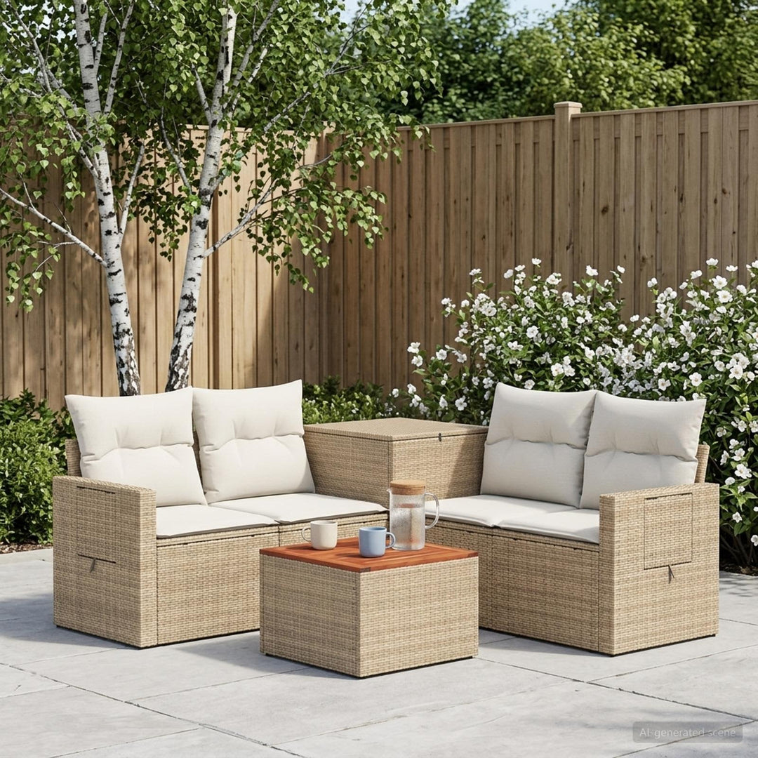Sofa Sæt 6 stk. Beige og cremehvid Poly Rattan og Stål