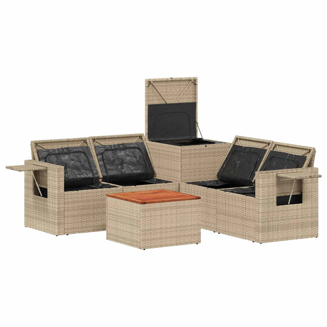 Sofa Sæt 6 stk. Beige og cremehvid Poly Rattan og Stål
