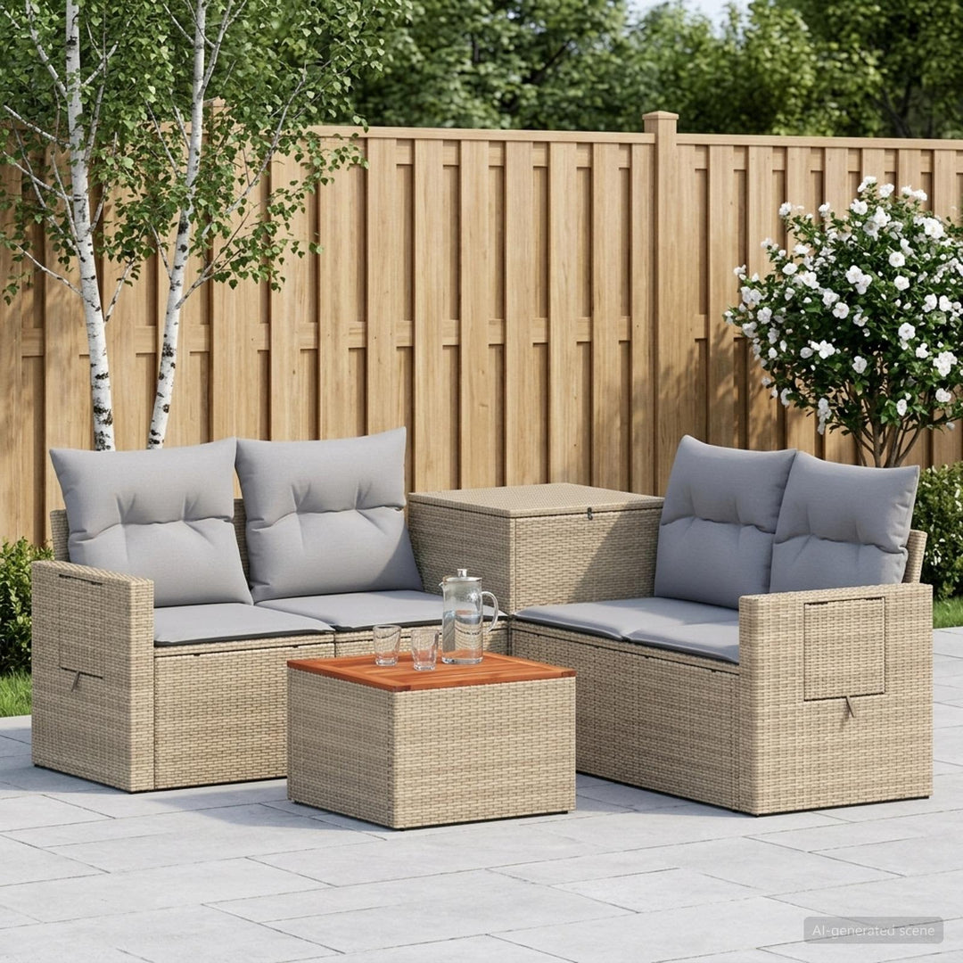 Sofa Sæt 6 stk. Beige og lys grå Poly Rattan og Stål
