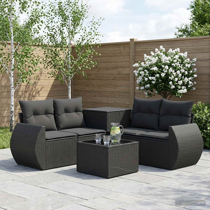 Sofa Sæt 6 stk. Sort Poly Rattan og Stål