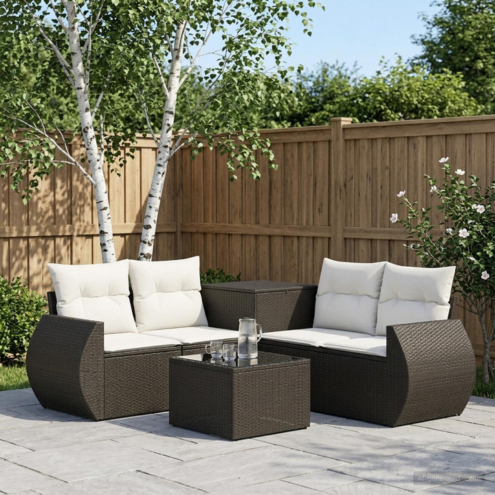 Sofa Sæt 6 stk. Sort og Cremehvid Poly Rattan og Stål