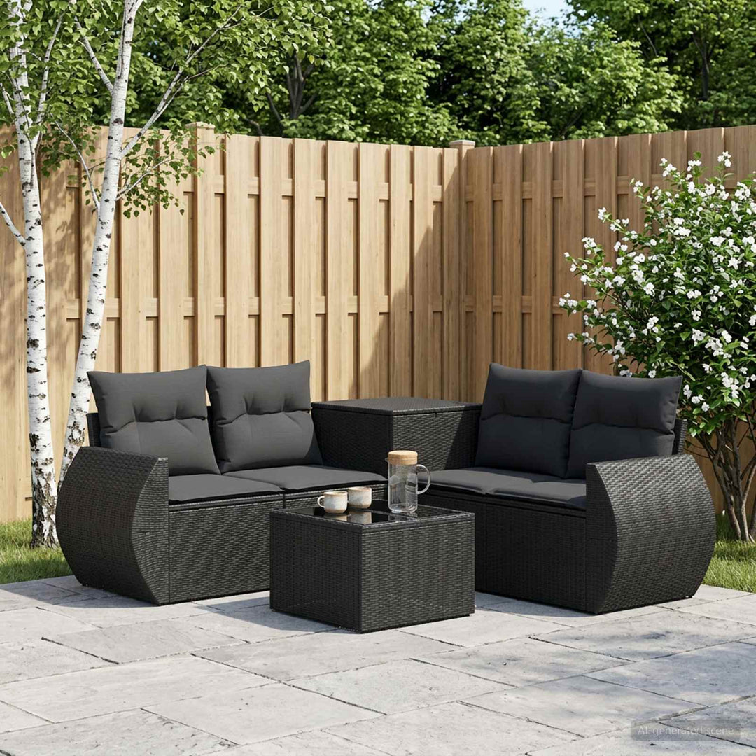 Sofa Sæt 6 stk. Sort Poly Rattan og Stål