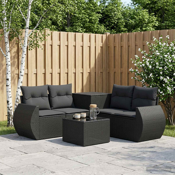Sofa Sæt 6 stk. Sort Poly Rattan og Stål
