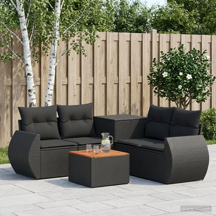 Sofa Sæt 6 stk. Sort Poly Rattan og Stål