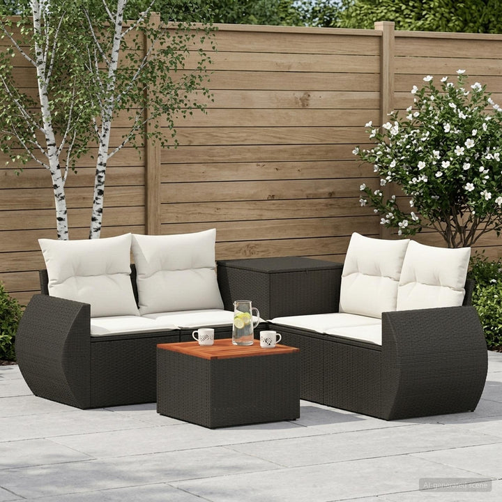 Sofa Sæt 6 stk. Sort og Cremehvid Poly Rattan og Stål
