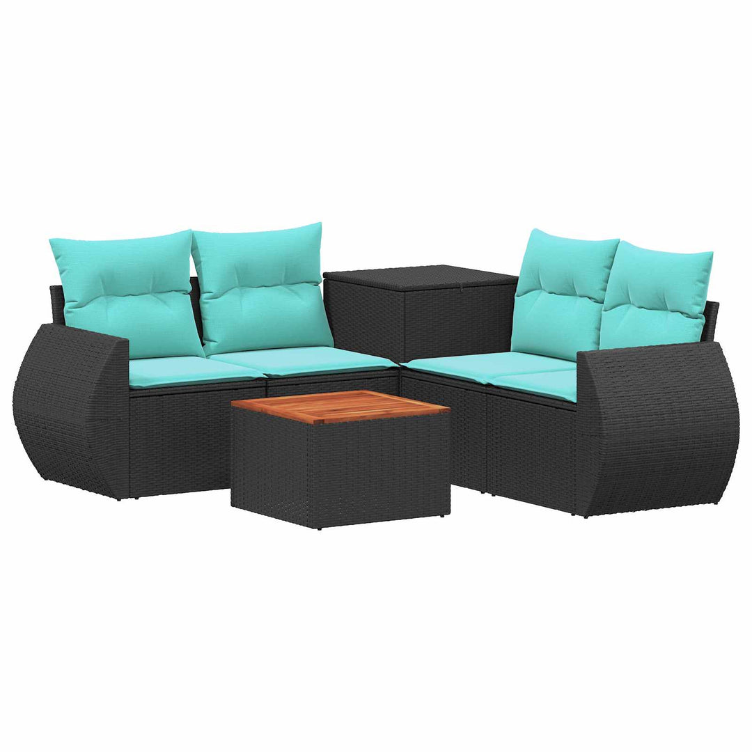 Sofa Sæt 6 stk. Sort og Blå Poly Rattan og Stål