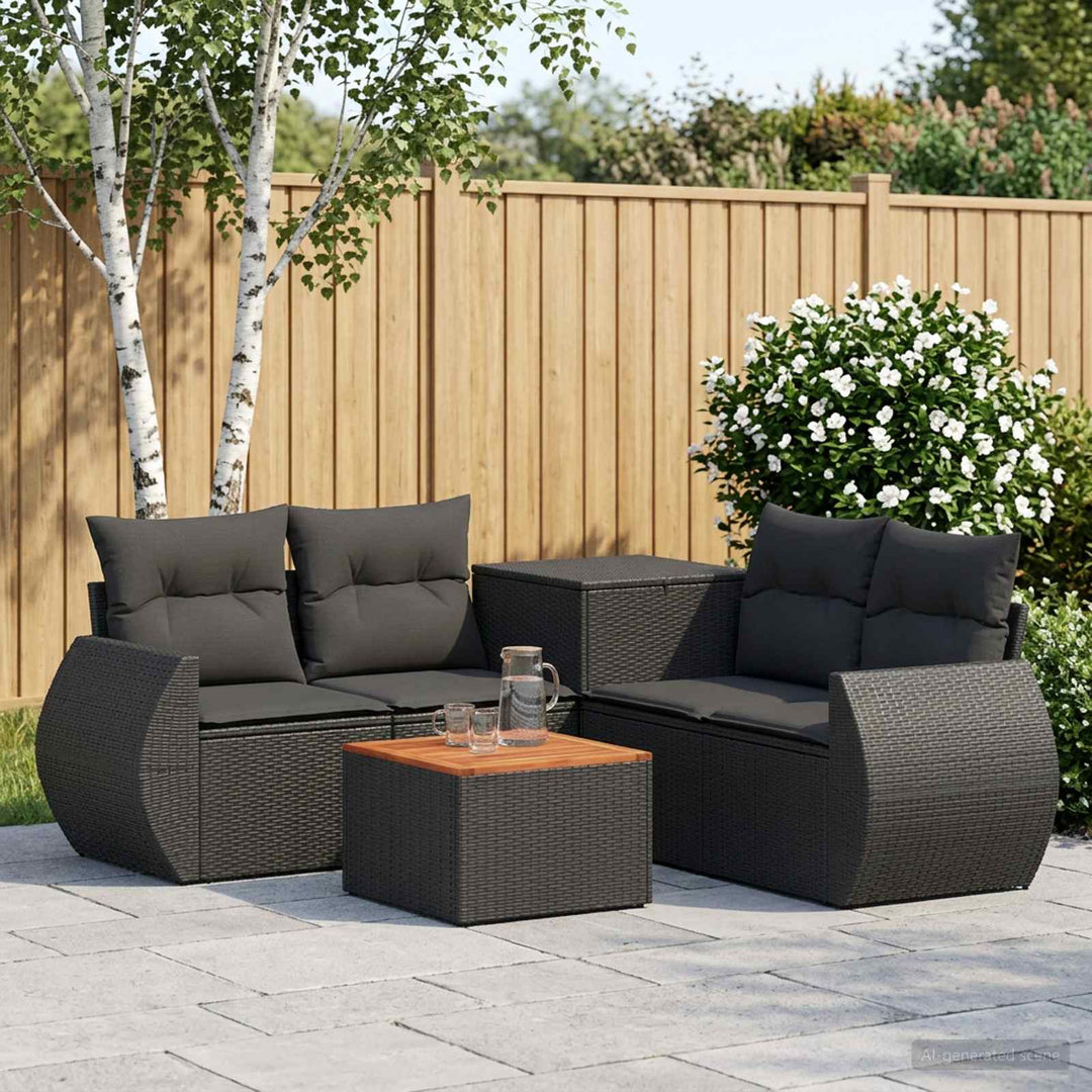 Sofa Sæt 6 stk. Sort Poly Rattan og Stål