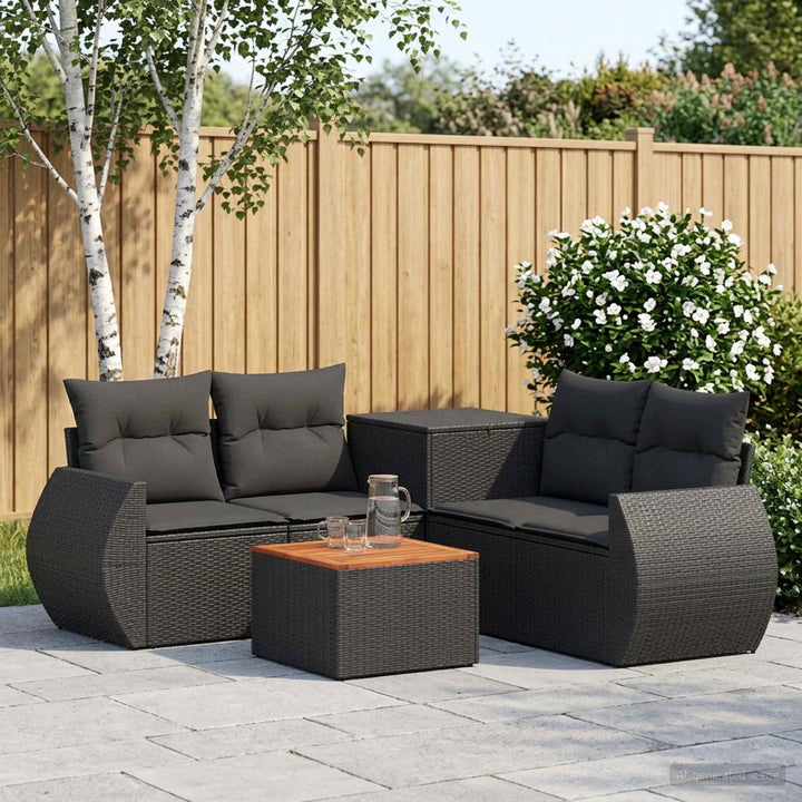 Sofa Sæt 6 stk. Sort Poly Rattan og Stål