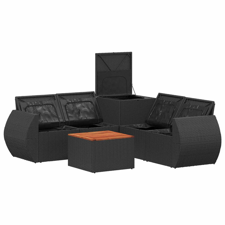 Sofa Sæt 6 stk. Sort Poly Rattan og Stål