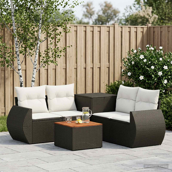 Sofa Sæt 6 stk. Sort og Cremehvid Poly Rattan og Stål