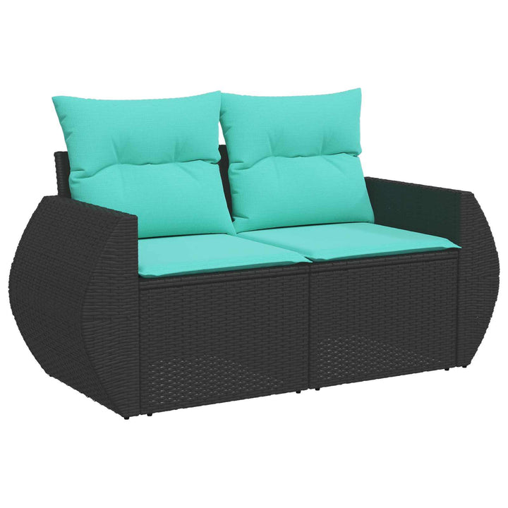 Sofa Sæt 6 stk. Sort og Blå Poly Rattan og Stål