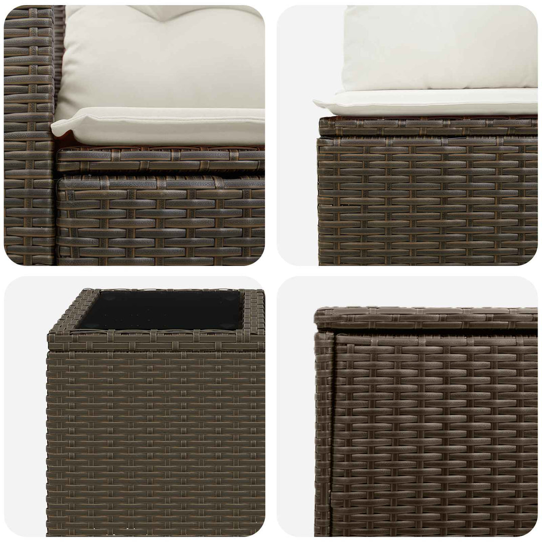 Sofa Sæt 6 stk. Brun og Creme Hvid Poly Rattan og Stål