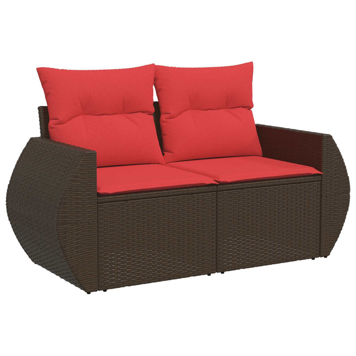 Sofa Sæt 6 stk. Brun og Rød Poly Rattan og Stål