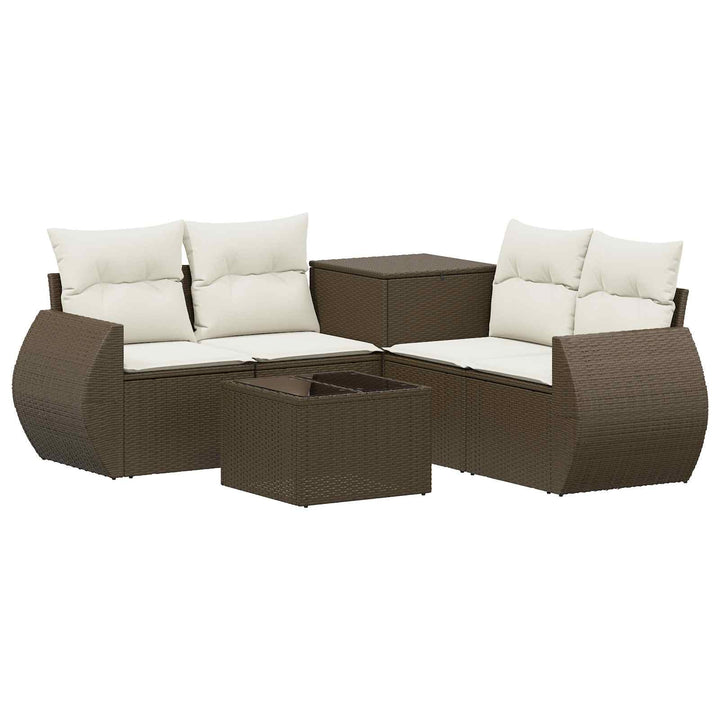 Sofa Sæt 6 stk. Brun og Creme Hvid Poly Rattan og Stål