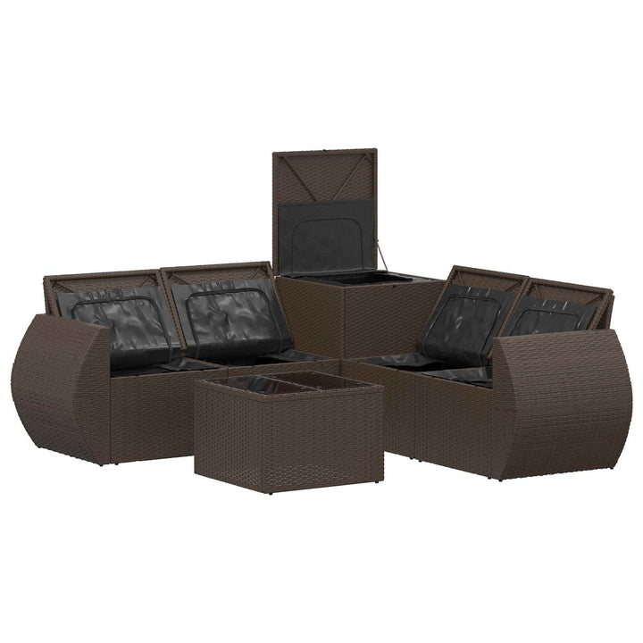 Sofa Sæt 6 stk. Brun og Creme Hvid Poly Rattan og Stål