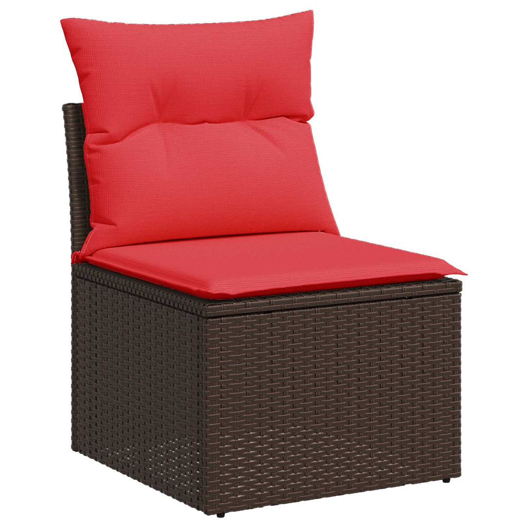 Sofa Sæt 6 stk. Brun og Rød Poly Rattan og Stål