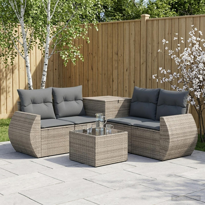 Sofa Sæt 6 stk. Grå og Mørkegrå Poly Rattan og Stål