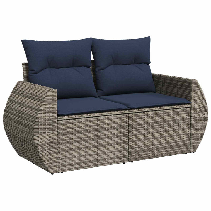 Sofa Sæt 6 stk. Grå og Marineblå Poly Rattan og Stål