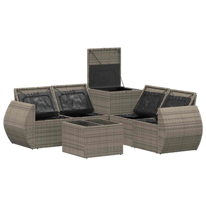 Sofa Sæt 6 stk. Grå og Marineblå Poly Rattan og Stål
