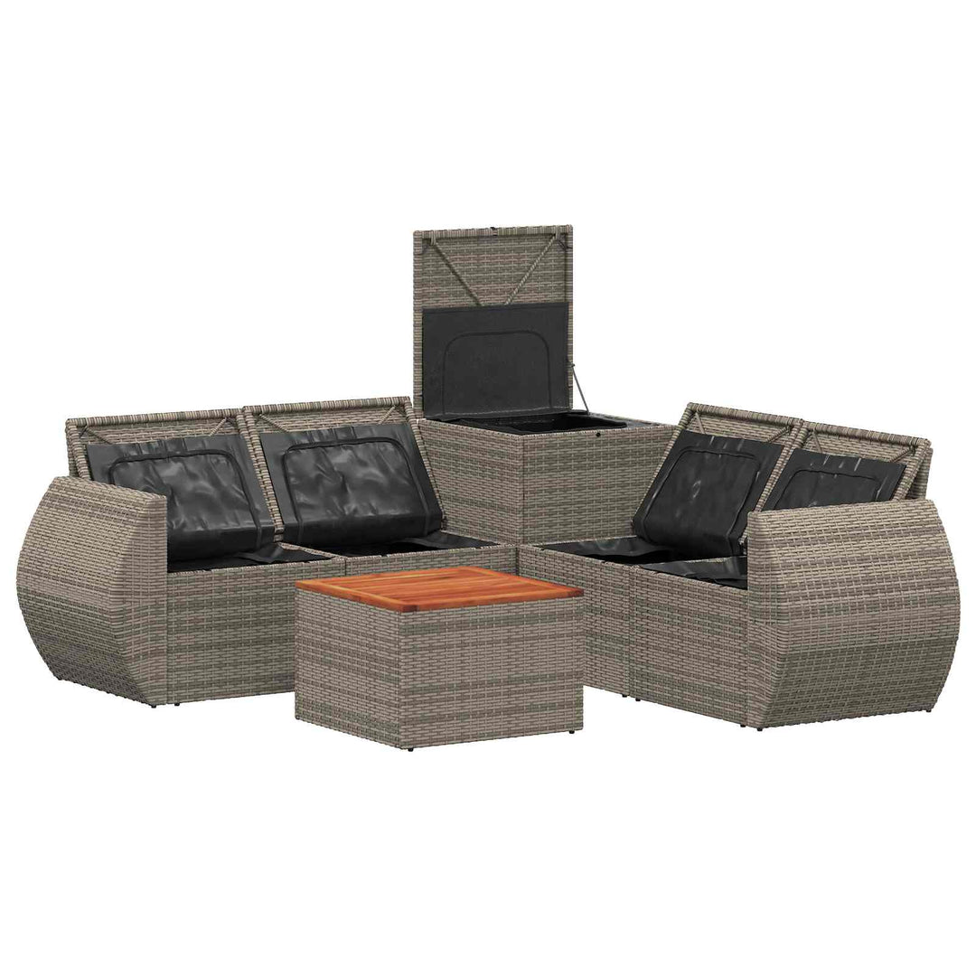 Sofa Sæt 6 stk. Grå og Mørkegrå Poly Rattan og Stål