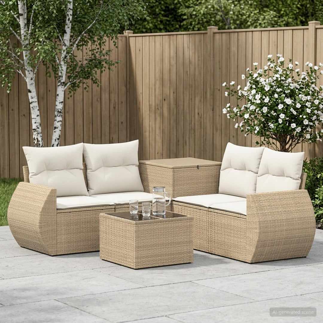 Sofa Sæt 6 stk. Beige og cremehvid Poly Rattan og Stål