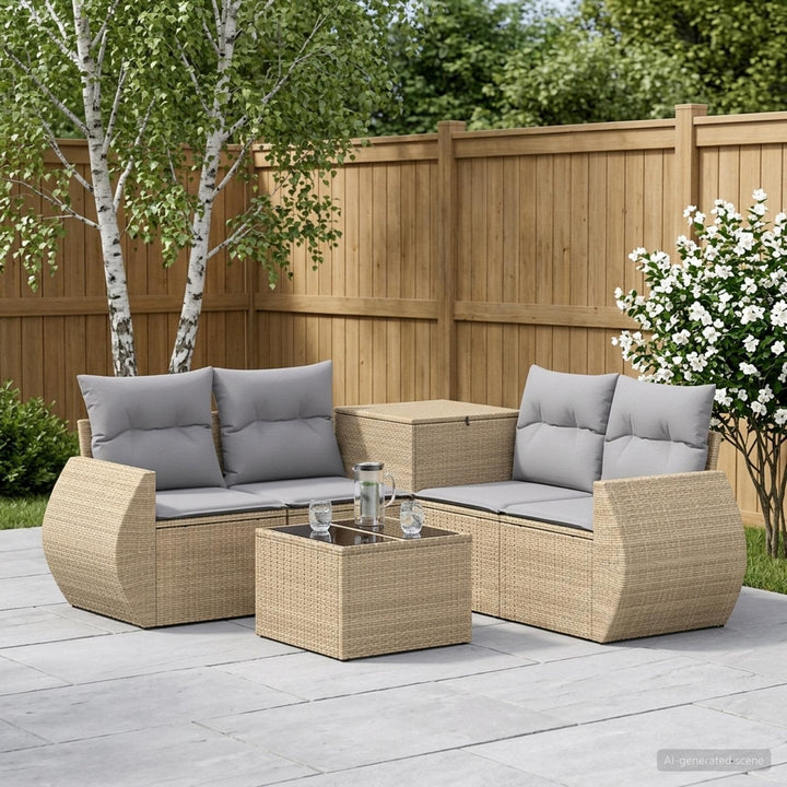 Sofa Sæt 6 stk. Beige og lys grå Poly Rattan og Stål