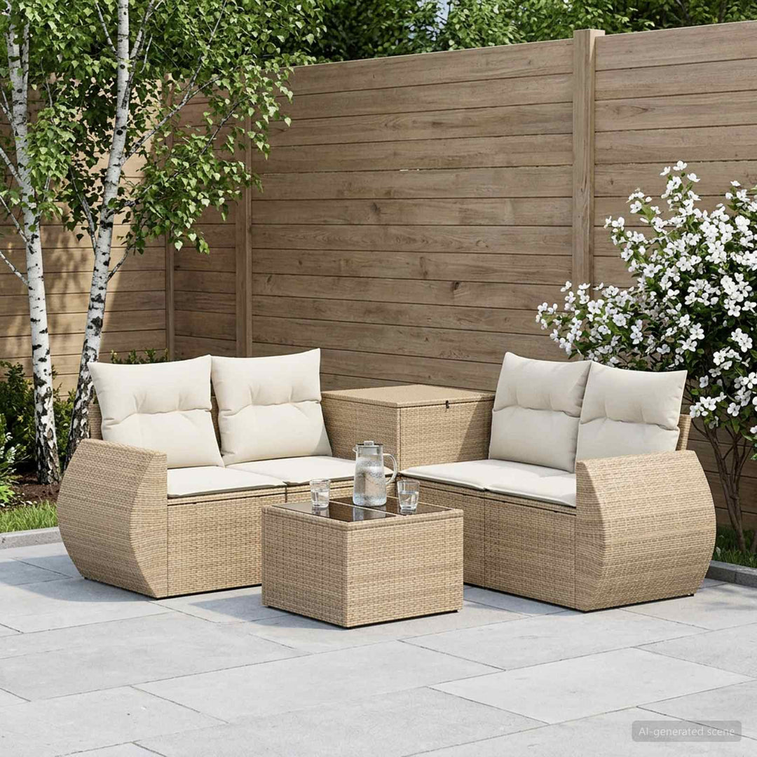 Sofa Sæt 6 stk. Beige og cremehvid Poly Rattan og Stål