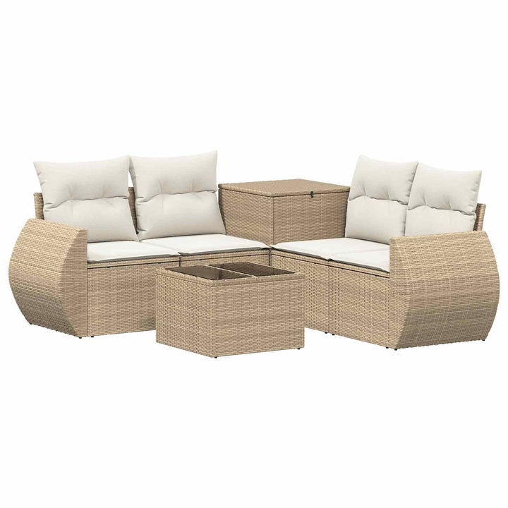 Sofa Sæt 6 stk. Beige og cremehvid Poly Rattan og Stål