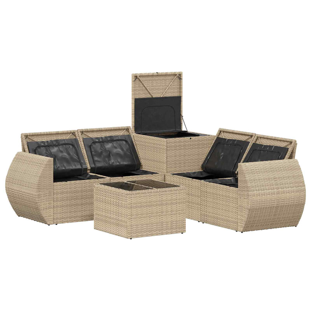 Sofa Sæt 6 stk. Beige og cremehvid Poly Rattan og Stål