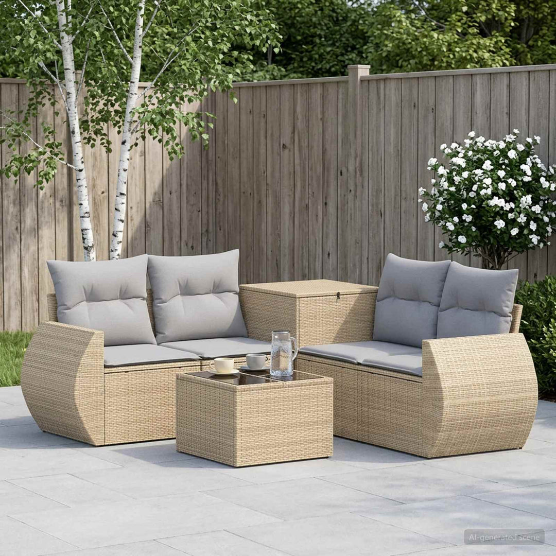 Sofa Sæt 6 stk. Beige og lys grå Poly Rattan og Stål