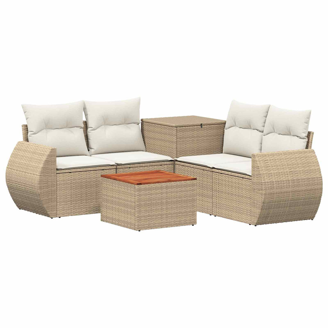 Sofa Sæt 6 stk. Beige og cremehvid Poly Rattan og Stål