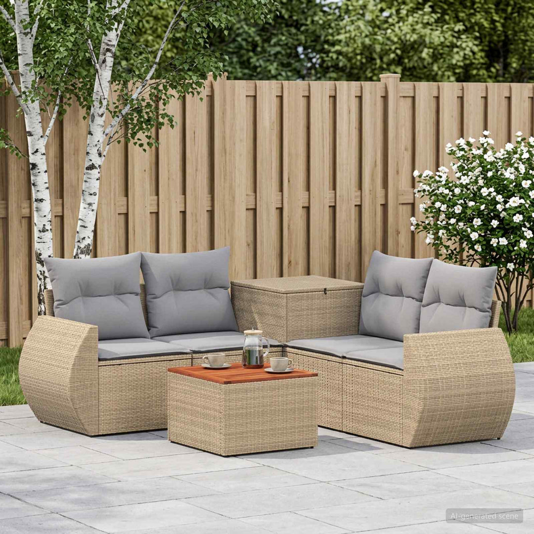 Sofa Sæt 6 stk. Beige og lys grå Poly Rattan og Stål