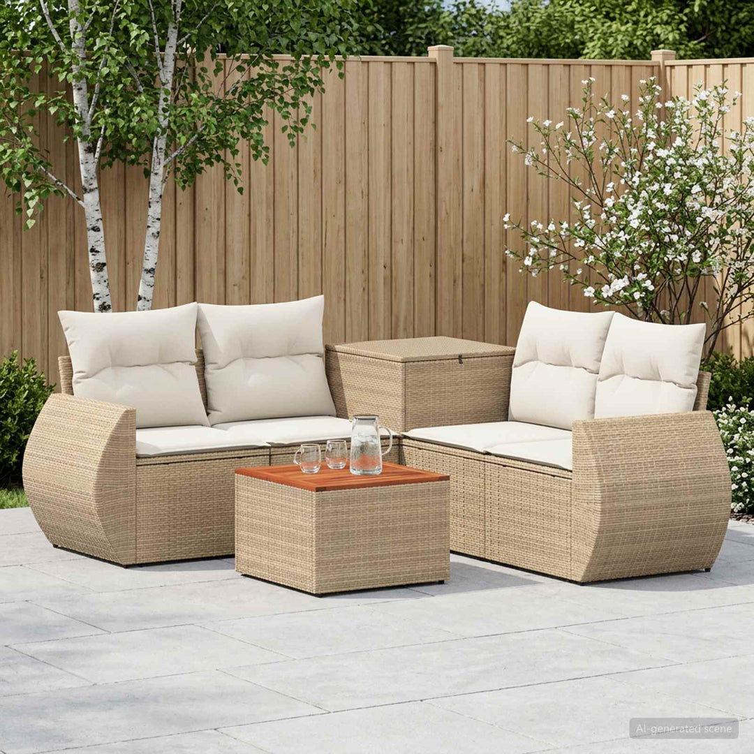 Sofa Sæt 6 stk. Beige og cremehvid Poly Rattan og Stål