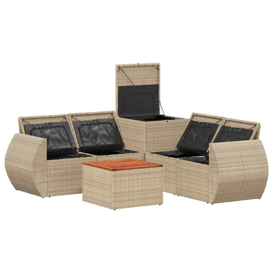 Sofa Sæt 6 stk. Beige og cremehvid Poly Rattan og Stål
