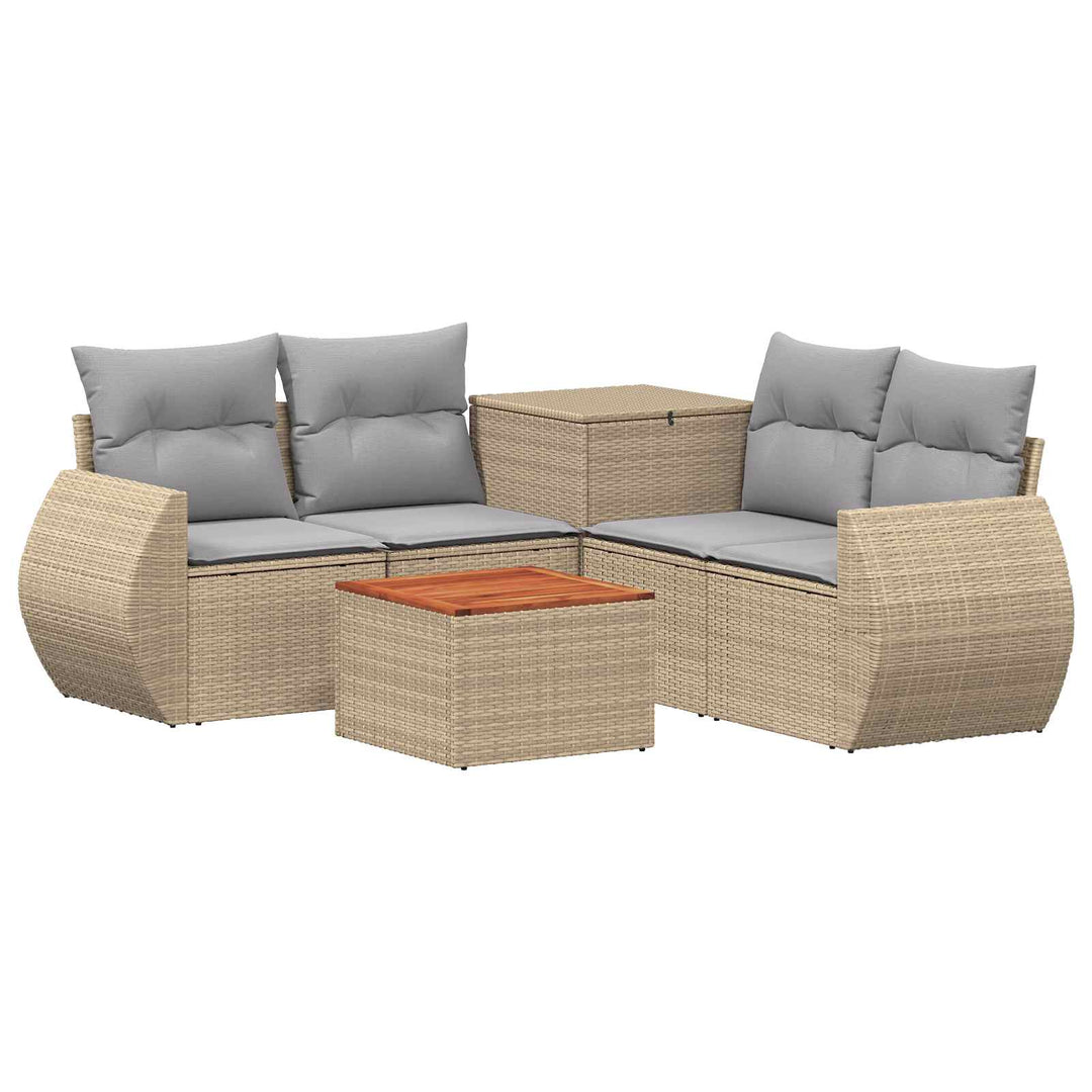 Sofa Sæt 6 stk. Beige og lys grå Poly Rattan og Stål