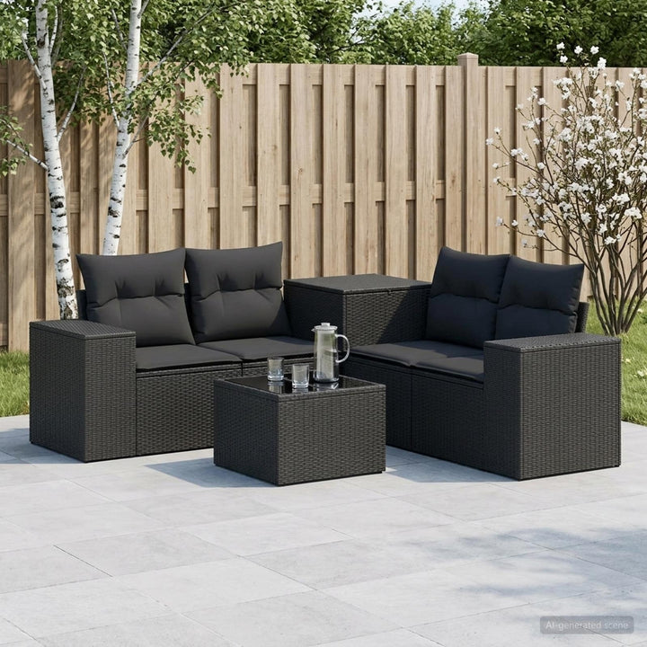 Sofa Sæt 6 stk. Sort Poly Rattan og Stål