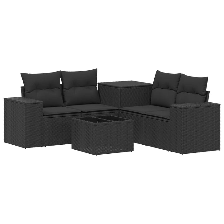 Sofa Sæt 6 stk. Sort Poly Rattan og Stål