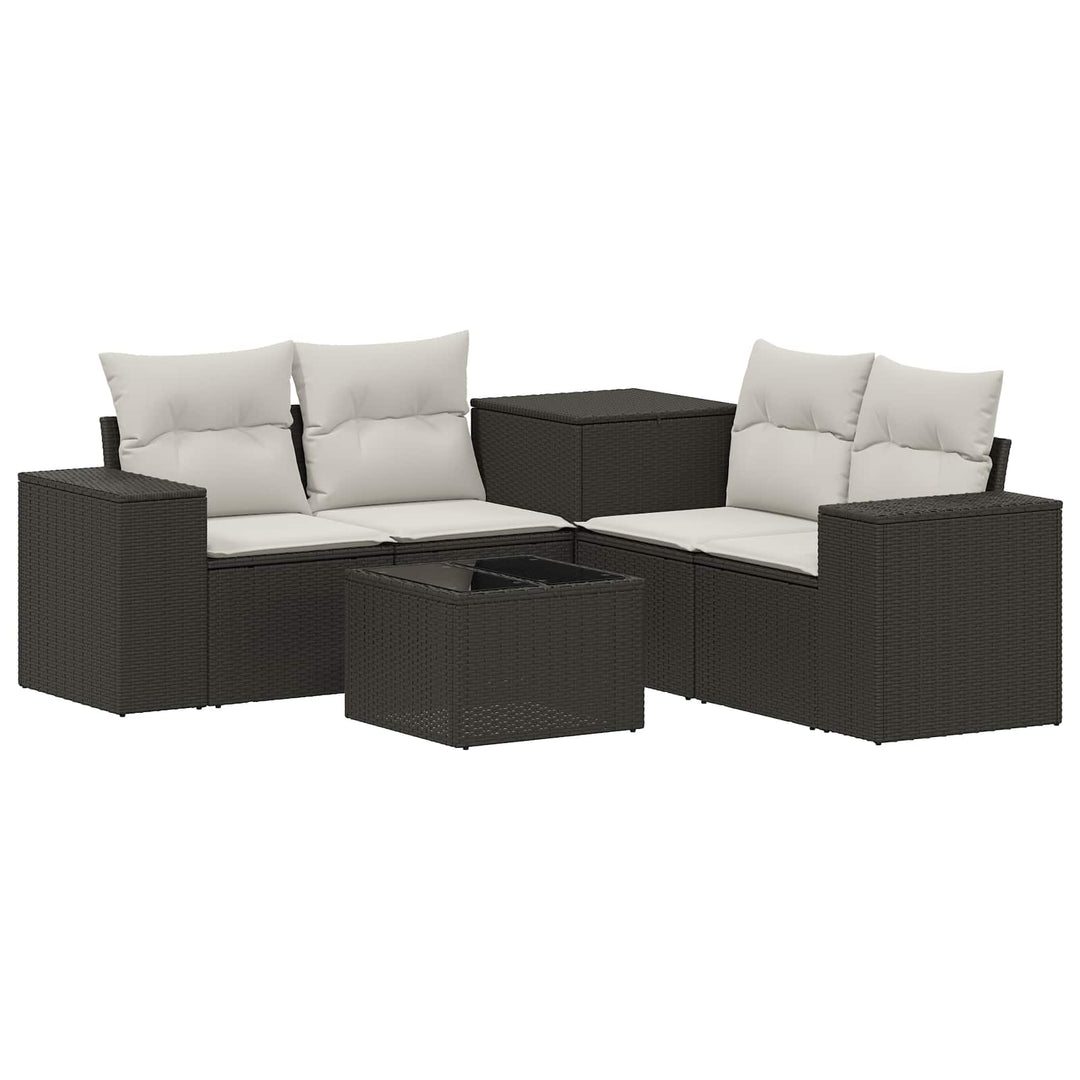 Sofa Sæt 6 stk. Sort og Cremehvid Poly Rattan og Stål