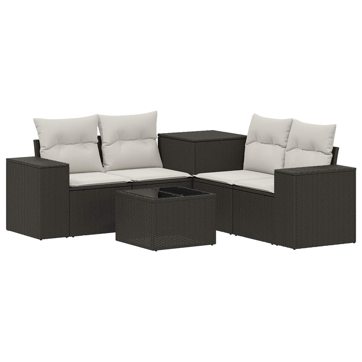 Sofa Sæt 6 stk. Sort og Cremehvid Poly Rattan og Stål