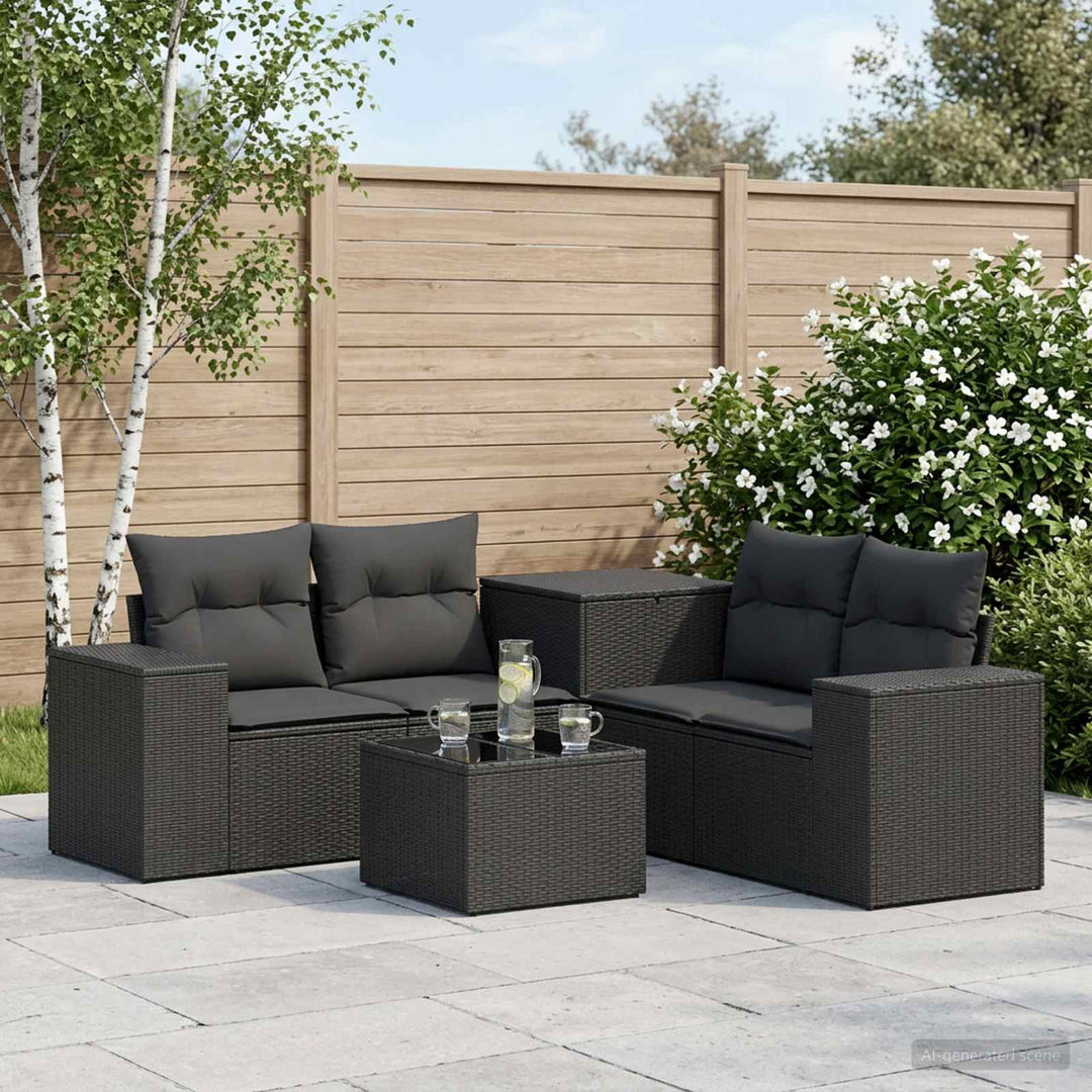 Sofa Sæt 6 stk. Sort Poly Rattan og Stål