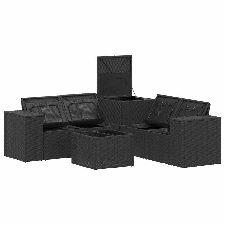 Sofa Sæt 6 stk. Sort Poly Rattan og Stål