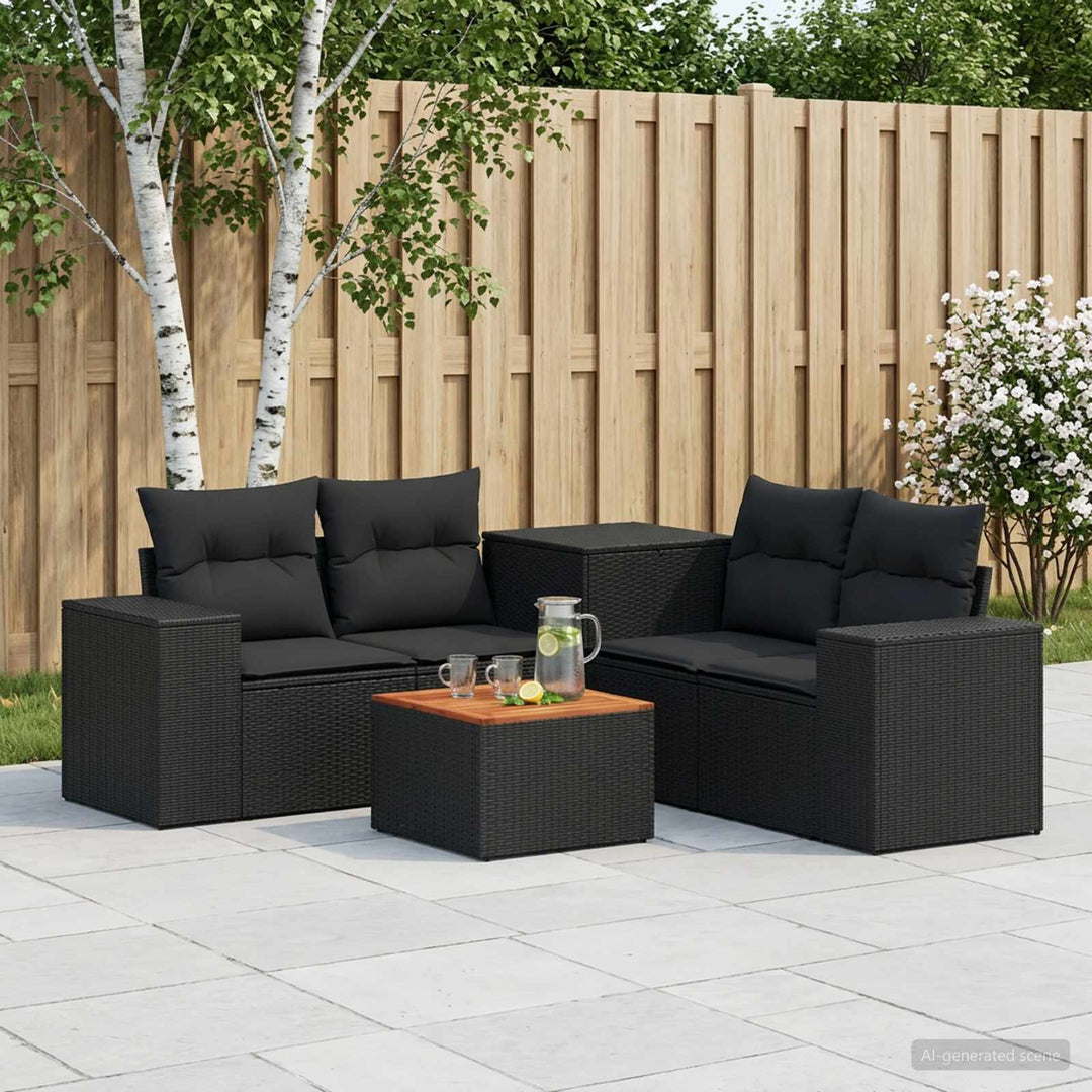 Sofa Sæt 6 stk. Sort Poly Rattan og Stål