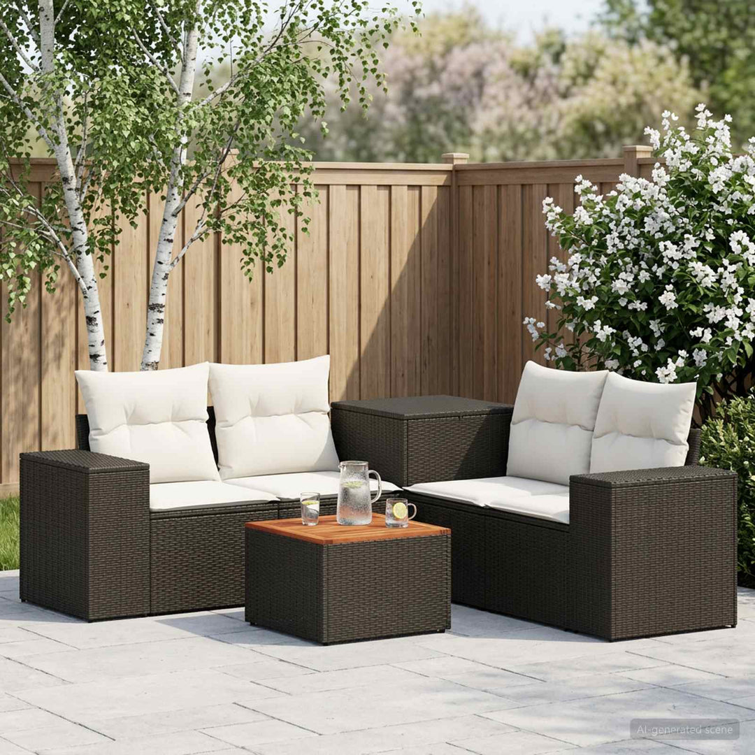 Sofa Sæt 6 stk. Sort og Cremehvid Poly Rattan og Stål