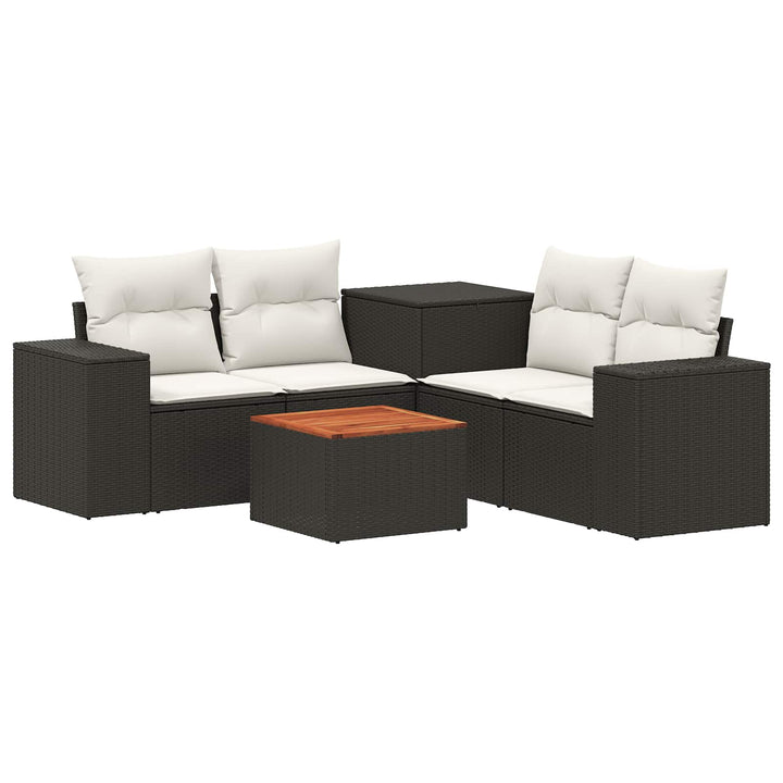 Sofa Sæt 6 stk. Sort og Cremehvid Poly Rattan og Stål