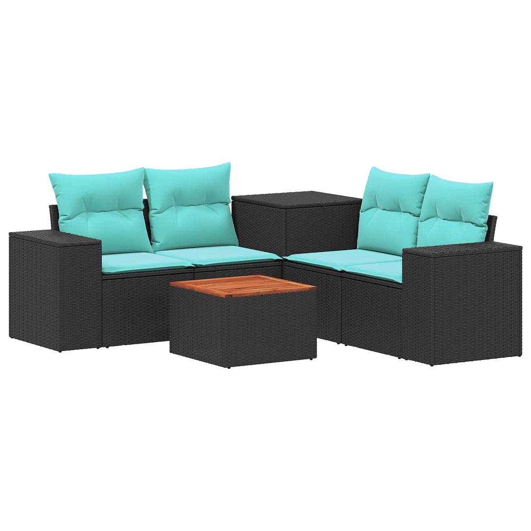 Sofa Sæt 6 stk. Sort og Blå Poly Rattan og Stål