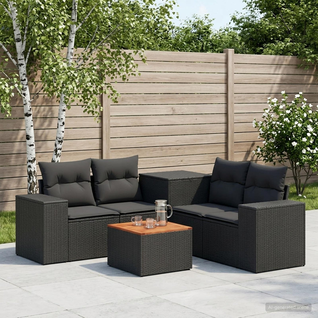 Sofa Sæt 6 stk. Sort Poly Rattan og Stål